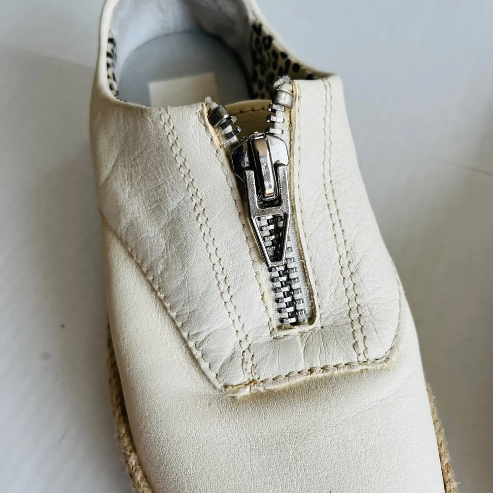 Dolce Vita Sz 6.5 White Leather Platform Espadrille Slip On Shoes Zipper Front